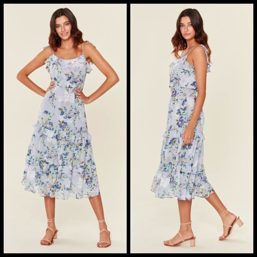 💕MISA LOS ANGELES💕 Inae Dress Chiffon Tiered Ruffle Viscose M Medium NWT